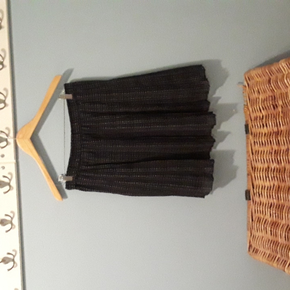 Loft Black Dot Pleat Chiffon Skirt XL